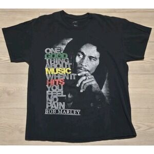Zion Rootswear Bob Marley T Shirt Mens Size XL Black Graphic